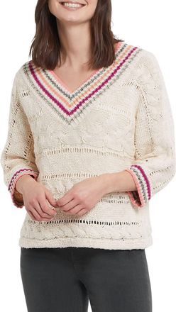 Tribal Nicole Quarter Sleeve V-Neck Sweater In Natural