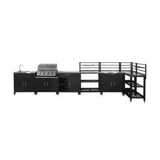 Sweeek Cocina exterior completa de acero inoxidable con barbacoa de gas de 4