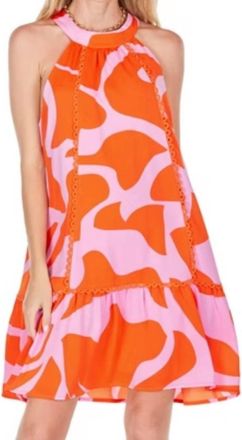 Jade Yoga Trim Tie Neck Halter Dress In Pink Arial
