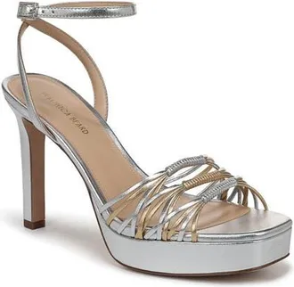 Veronica Beard Beverlee Ankle Strap Platform Sandal in Silver/Pale Gold at Nordstrom, Size 9.5