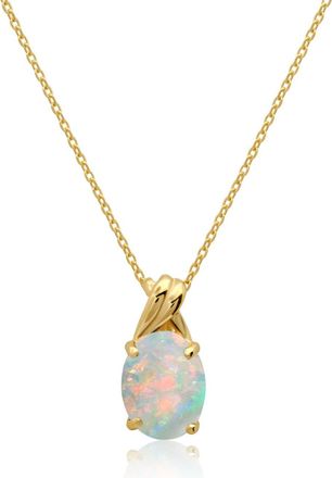MAX + STONE 14k Yellow or White Gold Gemstone Oval Pendant Necklace with Drop Twist Setting