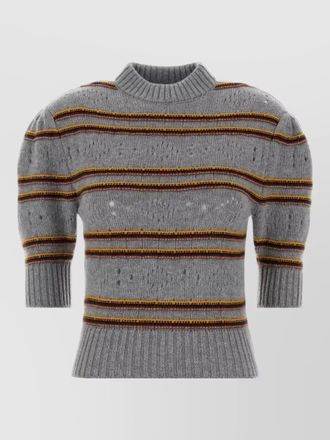 Marni cashmere sweater puff sleeves striped pattern