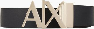 A|X Armani Exchange Mens Gold AX Buckle Reversible Black/Navy Leather Belt