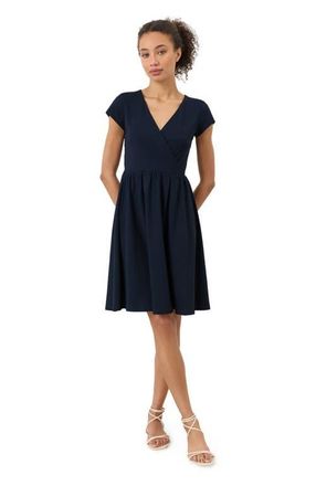 Pact Organic Cotton Fit & Flare Crossover Dress in Navy at Nordstrom, Size X-Large