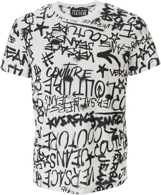 Versace Jeans Couture All Over Graffiti Tshirt - Heren - T-shirts - Wit - S - Katoen - Tops