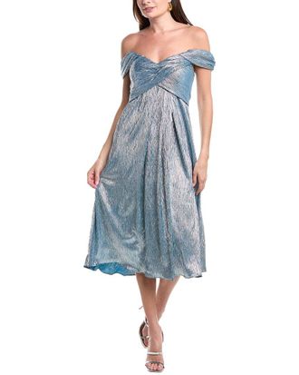Rene Ruiz Pleated Metallic Cocktail Dress
