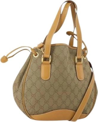Gucci Pre-owned GG Canvas Tote Bag - Dames - Vintage Tas - Beige - ONE Size - Leer - Vintage