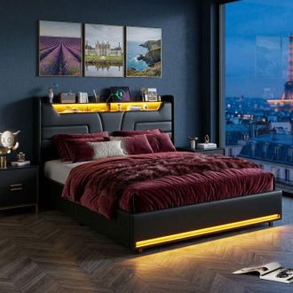 OEM Cama 140x190 - Cama Con Almacenamiento 140x190 - Somier De Lamas - Almacenamiento Hidr&aacute;ulico - Puerto Usb Y Led