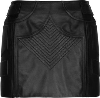 Dolce & Gabbana Stijlvolle Nappa Leren Minirok - Dames - Leren & Su&egrave;de rokken - Zwart - M - Polyester - Rokken