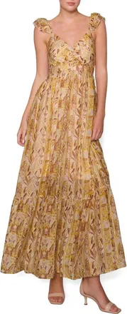Melloday Print Tiered Maxi Dress in Marigold Multi at Nordstrom, Size X-Large
