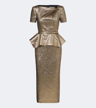 Roland Mouret Belted peplum cloqu&eacute; cocktail dress