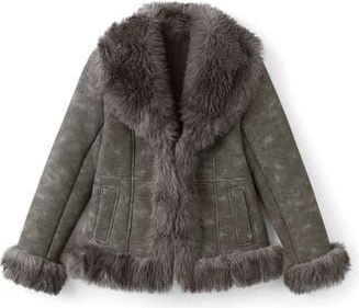 Mango Faux Suede & Faux Fur Jacket in Grey at Nordstrom Rack, Size Large
