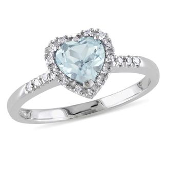 Amour 1/10 CT TW Diamond and Aquamarine Heart Halo Ring In Sterling Silver