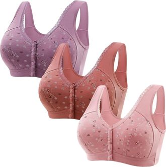 Generic Womens Wireless Bras Multipack Front Fastening Bras For Women Uk Lace Floral Sexy Bra Breathable Adjustable Strap Bra Plus Size Shaping Underwear Full