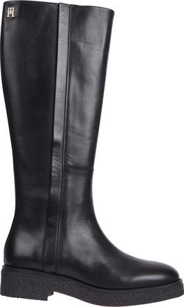 Tommy Hilfiger Black Leather Crepe Tall Boots