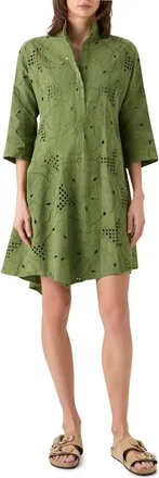 Akris Flower Eyelet Cotton Poplin Shift Dress in Green Tea at Nordstrom, Size 10