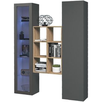 Dmora Aparador Gastone, 8 Estantes, Hecho En Italia, 30x40x180h Cm Negro Antracita