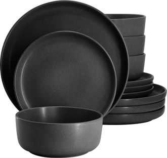 Gibson Bryant Park 12 Piece Reactive Stoneware Dinnerware Set in Black