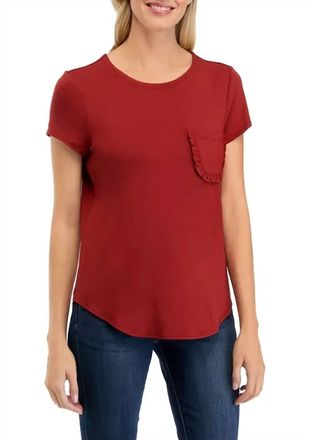 Cupio Chest Pocket Stretch Crepe Top In Russet Brown