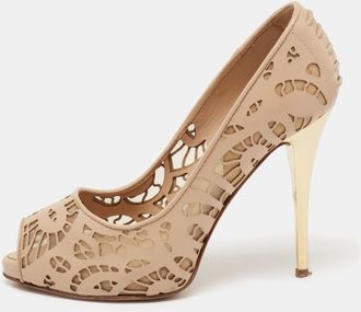 Giuseppe Zanotti Beige Leather And Net Sharon Peep-Toe Pumps