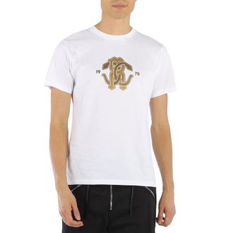 Roberto Cavalli Mens Optic White Mirror Snake Logo T-shirt, Size X-Large