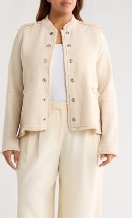 Nic+Zoe Fringe Mixed Knit Military Jacket in Neutral Mix at Nordstrom, Size 2X