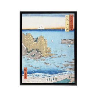 Artery8 Shimosa Province Choshi Beach Framed Canvas Wall Art Print Hiroshige in Blue | Size: W24 x H32