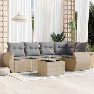 vidaXL Juego De Sof&aacute;s Jard&iacute;n Con Cojines 6 Pzas Rat&aacute;n Sint&eacute;tico Beige Vidaxl