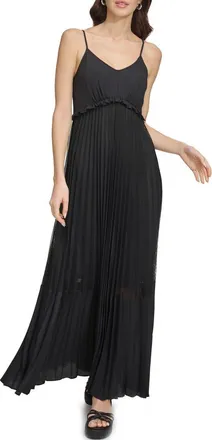DKNY Sleeveless Pleated Maxi Dress in Black at Nordstrom, Size X-Small