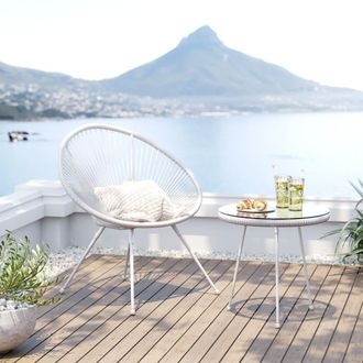 Kare Design Mesa auxiliar de exterior de cristal y acero blanco