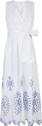 Eleventy Kleedjes, Dames, Wit, S, Katoen, Geborduurde Stretch Katoenen Jurk
