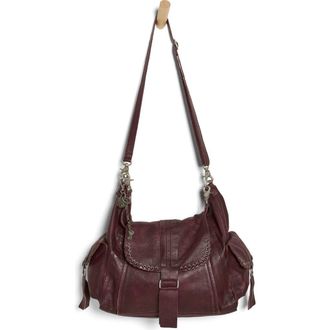 Free People We The Free Leigh Distressed Leather Hobo Bag in Blackberry at Nordstrom