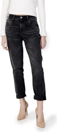 Pepe Jeans London Zwarte Boyfriend Jeans Met Omgeslagen Zoom - Dames - Cropped Jeans - Zwart - W28 - Katoen - Jeans