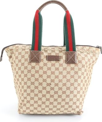 Gucci Beige Leather Canvas Handbag Tote Bag (Pre-Owned)