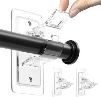 No Brand Juego De 2 Soportes Autoadhesivos Para Barras De Cortina, Sin Necesidad De Taladrar, Ajustables, Ganchos De Pet Sin Clavos Para Ba&ntilde;o Y Sala De Estar