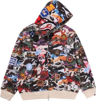 A Bathing Ape Hybrid Camo Multi Badge Shark Relaxed Fit Full Zip Hoodie Multicolor 0ZXSWM324151RMLX