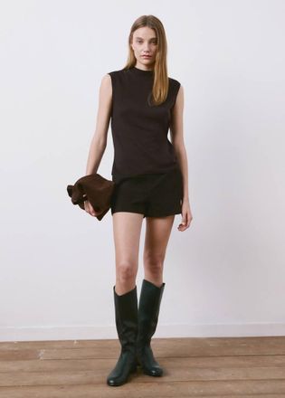 Mango Top maglia increspatura laterale cioccolato - Donna - XXS - MANGO