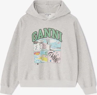 Ganni Grey Bear Comic Hoodie - Size XXS Organic Cotton