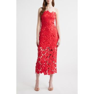 Saylor Philomena Sleeveless Lace Midi Dress in Cherry Red at Nordstrom, Size X-Small