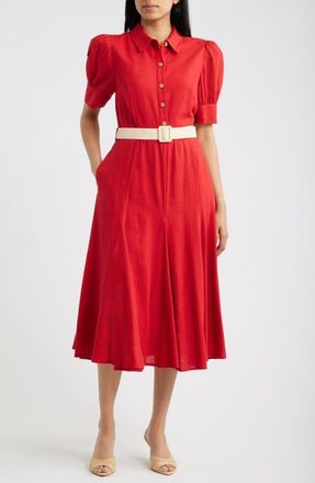 Tahari by ASL Fit & Flare Midi Shirtdress in Baked Red at Nordstrom, Size 12