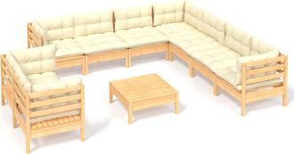vidaXL Muebles De Jard&iacute;n 10 Pzas Y Cojines Madera Maciza De Pino Crema Vidaxl