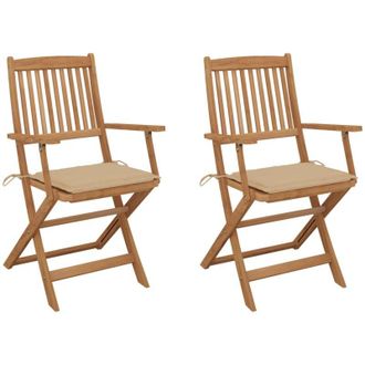 vidaXL Sillas De Jard&iacute;n Plegables Con Almohadas 2 Pcs Acacia Massi&ccedil;a - 207208