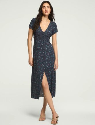 Lucky Brand Womens Lace Trim Simone Midi Dress