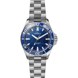 Shinola Monster Lake Huron Automatic Dive Bracelet Watch, 39mm in Lake Blue Mother Of Pearl at Nordstrom