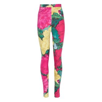 Balmain Leggings, female, Multicolor, Size: XS Jersey Leggings with Roses Print