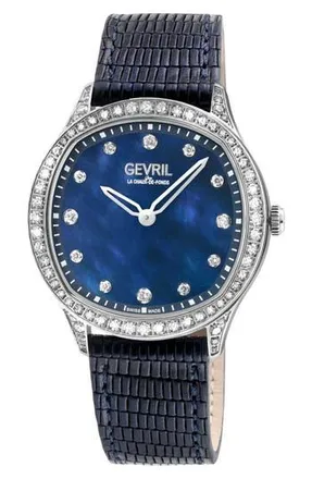 Gevril Group Morcote Swiss Diamond Leather Strap Watch, 36mm - 1.3ct. in Blue at Nordstrom Rack