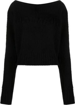Balmain Off Shoulder Gebreide Trui - Dames - Ronde hals truien - Zwart - M - Wol - Truien & Vesten