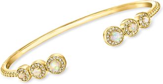 Ross-Simons Opal and White Topaz Studded Cuff Bracelet in 18kt Gold Over Sterling