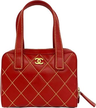 Chanel Red Color Leather Handbag Pouch Tote Bag (Pre-Owned)