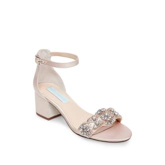 Betsey Johnson Womens Mel Block Heel Crystal Dress Sandal In Champagne